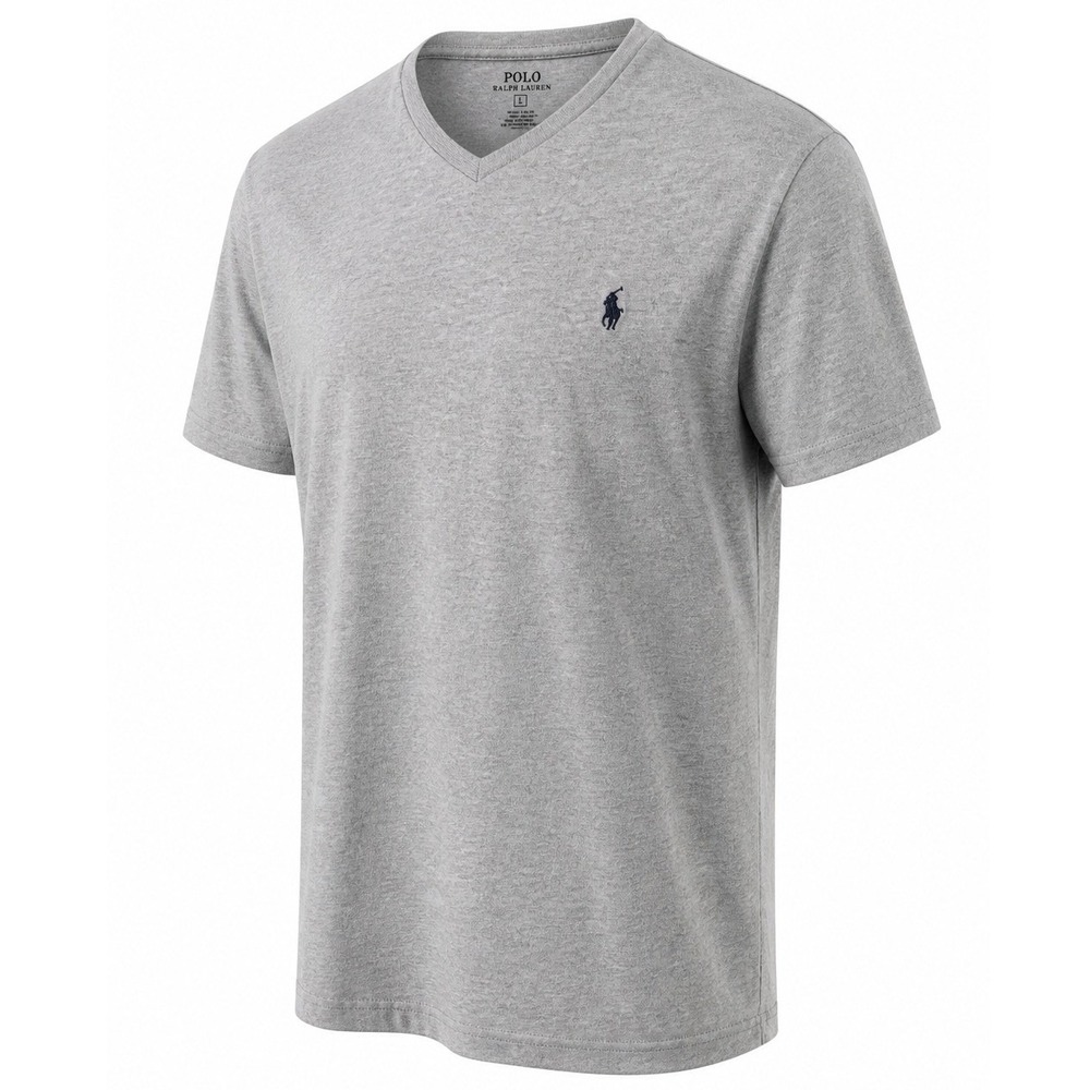 Polo Ralph Lauren T-Shirt Mens L V-Neck Cotton Grey Heather Solid Regular Modern